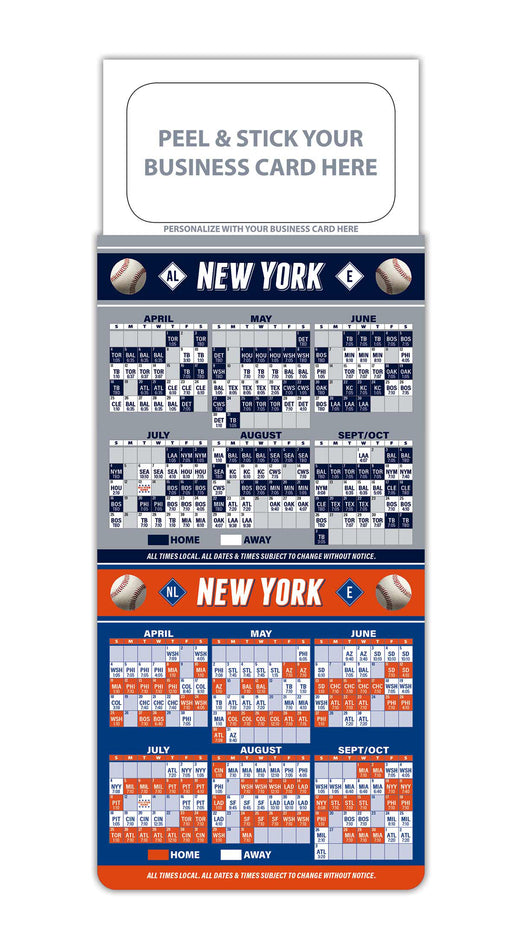 Pro Baseball Sports Schedule Magnets - NEW YORK YANKESS METS - 100 Count - Your Business Card Sticks on Top - ZoCo Products