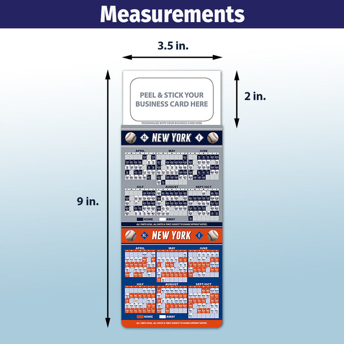 Pro Baseball Sports Schedule Magnets - NEW YORK YANKESS METS - 100 Count - Your Business Card Sticks on Top - ZoCo Products