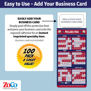 Pro Baseball Sports Schedule Magnets - PHILADELPHIA - 100 Count - Your Business Card Sticks on Top - ZoCo Products