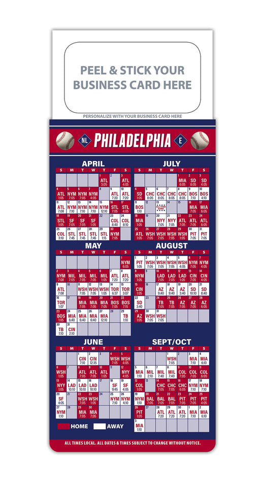 Pro Baseball Sports Schedule Magnets - PHILADELPHIA - 100 Count - Your Business Card Sticks on Top - ZoCo Products