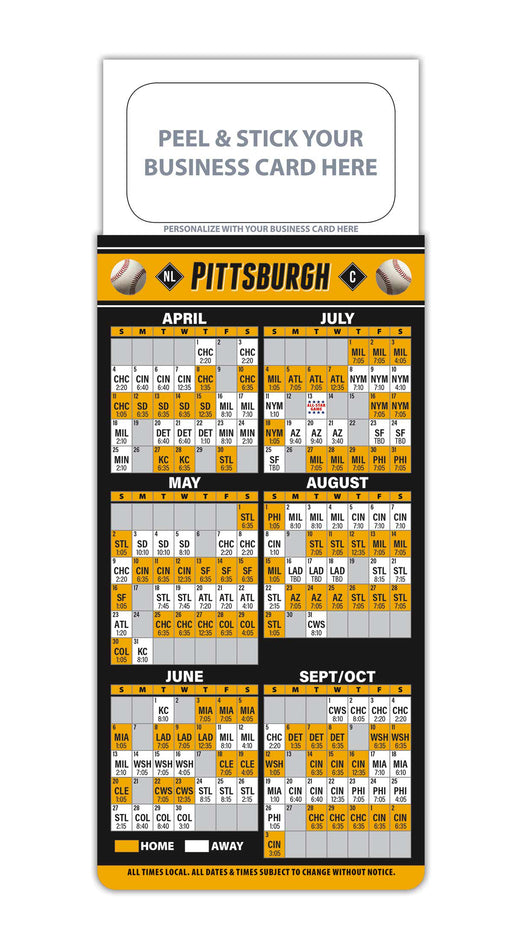 Pro Baseball Sports Schedule Magnets - PITTSBURGH - 100 Count - Your Business Card Sticks on Top - ZoCo Products