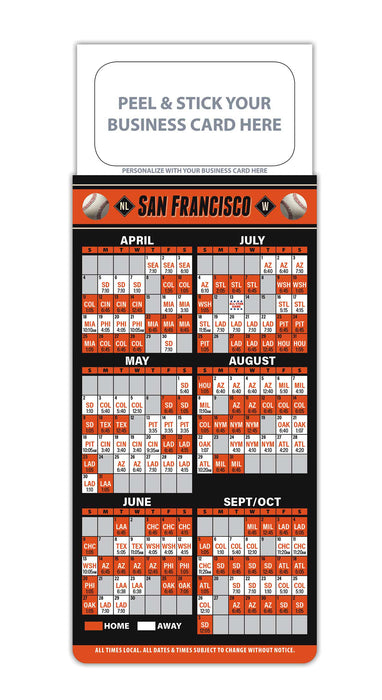 Pro Baseball Sports Schedule Magnets - SAN FRANCISCO - 100 Count - Your Business Card Sticks on Top - ZoCo Products