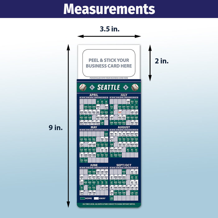 Pro Baseball Sports Schedule Magnets - SEATTLE - 100 Count - Your Business Card Sticks on Top - ZoCo Products