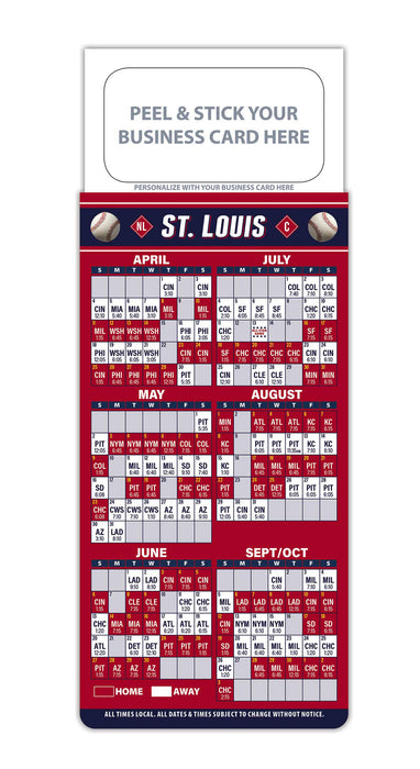 Pro Baseball Sports Schedule Magnets - ST LOUIS - 100 Count - Your Business Card Sticks on Top - ZoCo Products