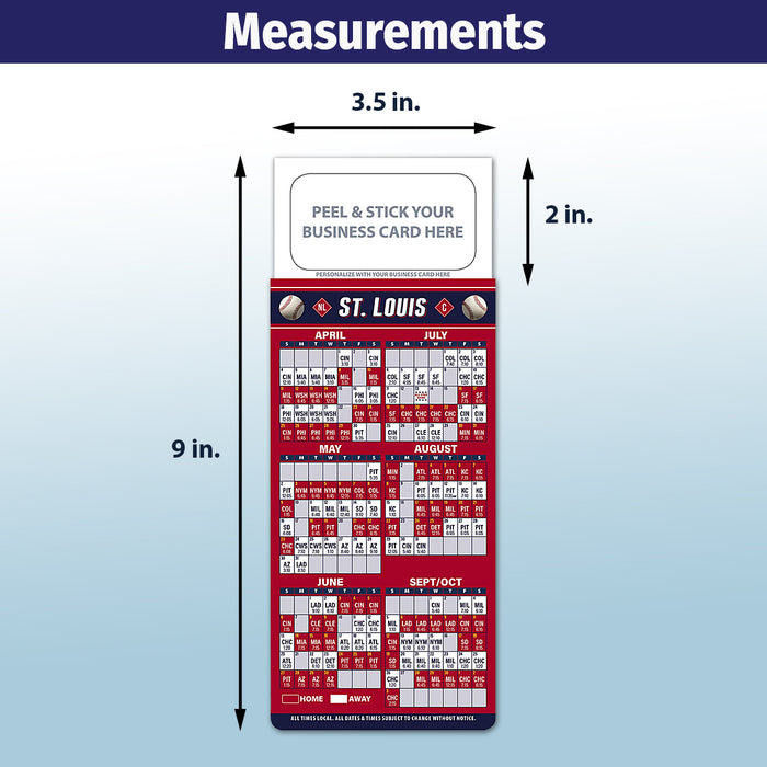 Pro Baseball Sports Schedule Magnets - ST LOUIS - 100 Count - Your Business Card Sticks on Top - ZoCo Products
