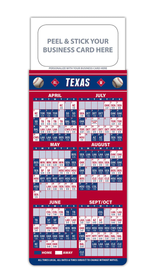 Pro Baseball Sports Schedule Magnets - TEXAS - 100 Count - Your Business Card Sticks on Top - ZoCo Products