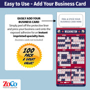 Pro Baseball Sports Schedule Magnets - WASHINGTON - 100 Count - Your Business Card Sticks on Top - ZoCo Products