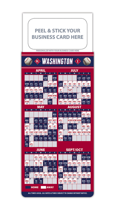 Pro Baseball Sports Schedule Magnets - WASHINGTON - 100 Count - Your Business Card Sticks on Top - ZoCo Products