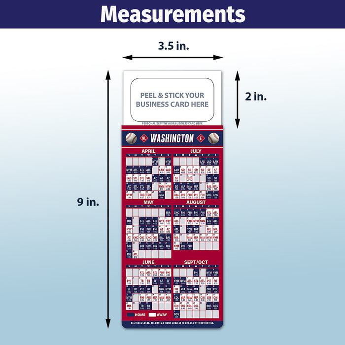 Pro Baseball Sports Schedule Magnets - WASHINGTON - 100 Count - Your Business Card Sticks on Top - ZoCo Products