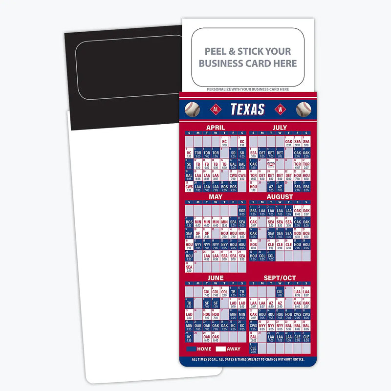 2025 Pro Baseball Sports Schedule Magnets (TEXAS) - 100 Count - Your Business Card Sticks on Top