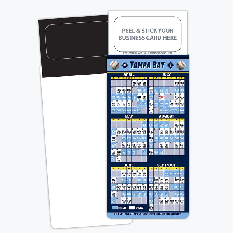 2025 Pro Baseball Sports Schedule Magnets (TAMPA BAY) - 100 Count - Your Business Card Sticks on Top