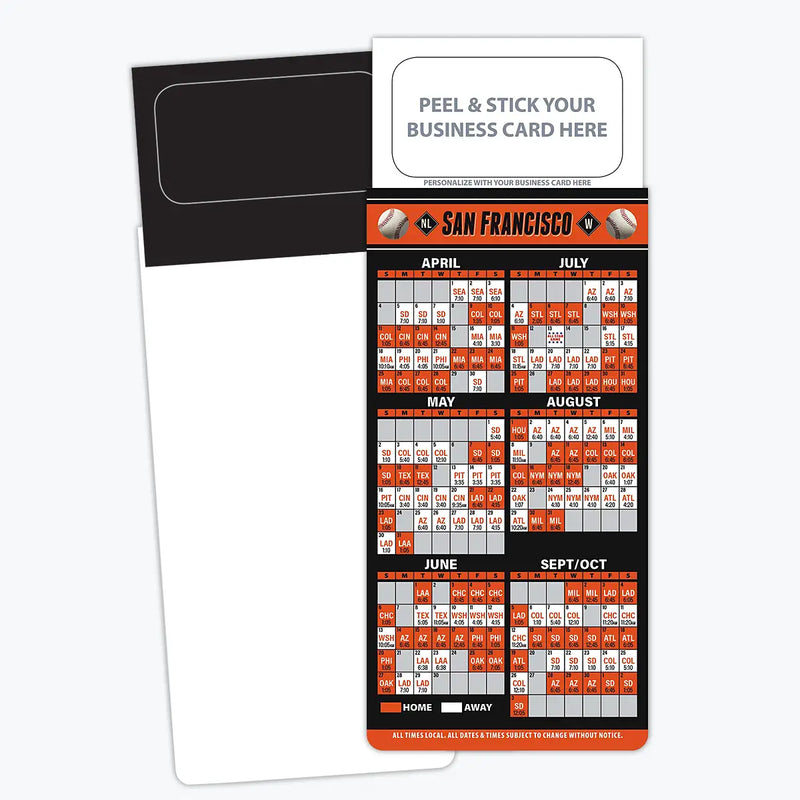 2025 Pro Baseball Sports Schedule Magnets (SAN FRANCISCO) - 100 Count - Your Business Card Sticks on Top