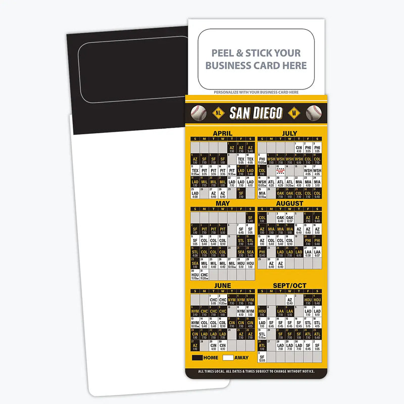 2025 Pro Baseball Sports Schedule Magnets (SAN DIEGO) - 100 Count - Your Business Card Sticks on Top