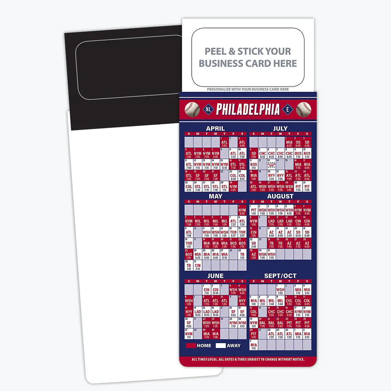 2025 Pro Baseball Sports Schedule Magnets (PHILADELPHIA) - 100 Count - Your Business Card Sticks on Top