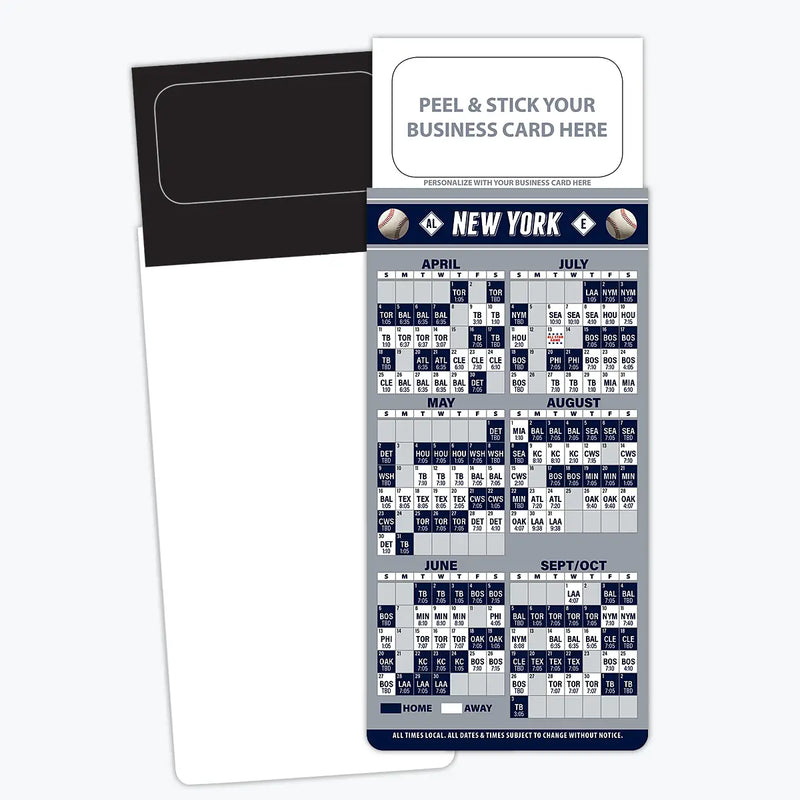 2025 Pro Baseball Sports Schedule Magnets (NEW YORK AL ) - 100 Count - Your Business Card Sticks on Top