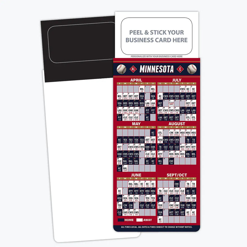 2025 Pro Baseball Sports Schedule Magnets (MINNESOTA) - 100 Count - Your Business Card Sticks on Top