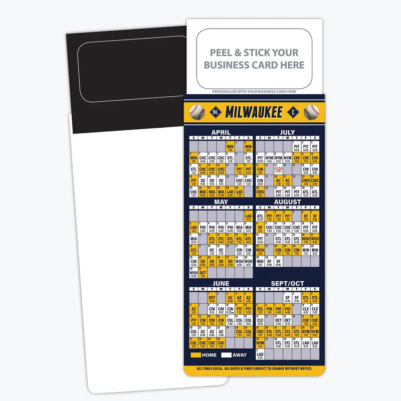 2025 Pro Baseball Sports Schedule Magnets (MILWAUKEE) - 100 Count - Your Business Card Sticks on Top