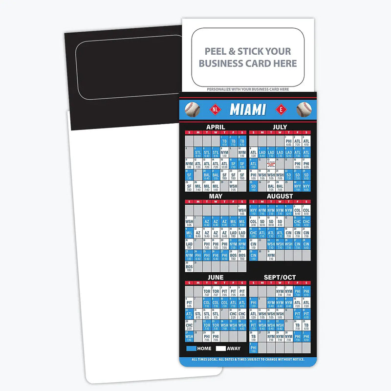 2025 Pro Baseball Sports Schedule Magnets (MIAMI) - 100 Count - Your Business Card Sticks on Top
