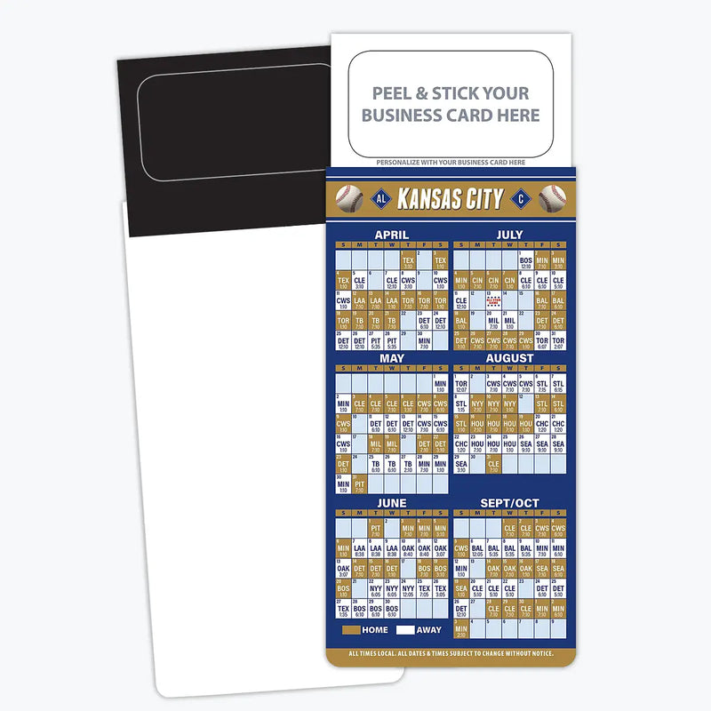2025 Pro Baseball Sports Schedule Magnets (KANSAS CITY) - 100 Count - Your Business Card Sticks on Top