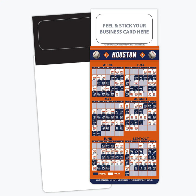 2025 Pro Baseball Sports Schedule Magnets (HOUSTON) - 100 Count - Your Business Card Sticks on Top