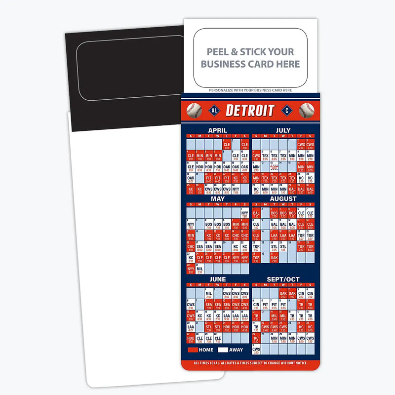 2025 Pro Baseball Sports Schedule Magnets (DETROIT) - 100 Count - Your Business Card Sticks on Top