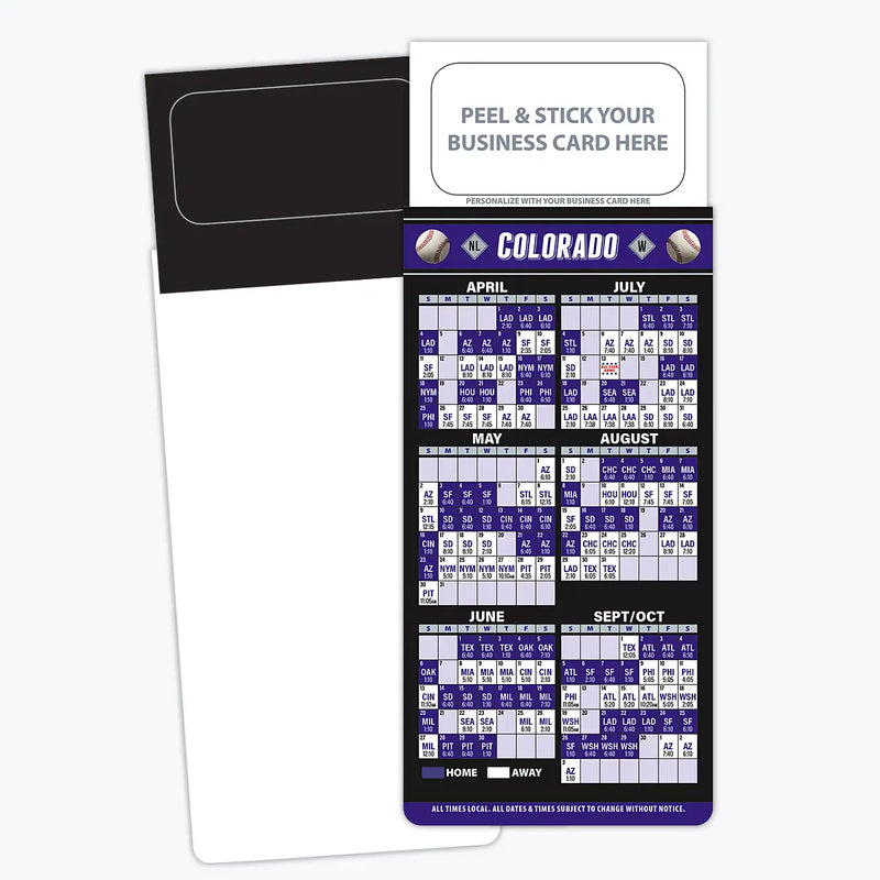 2026 Pro Baseball Sports Schedule Magnets (COLORADO) - 100 Count - Your Business Card Sticks on Top