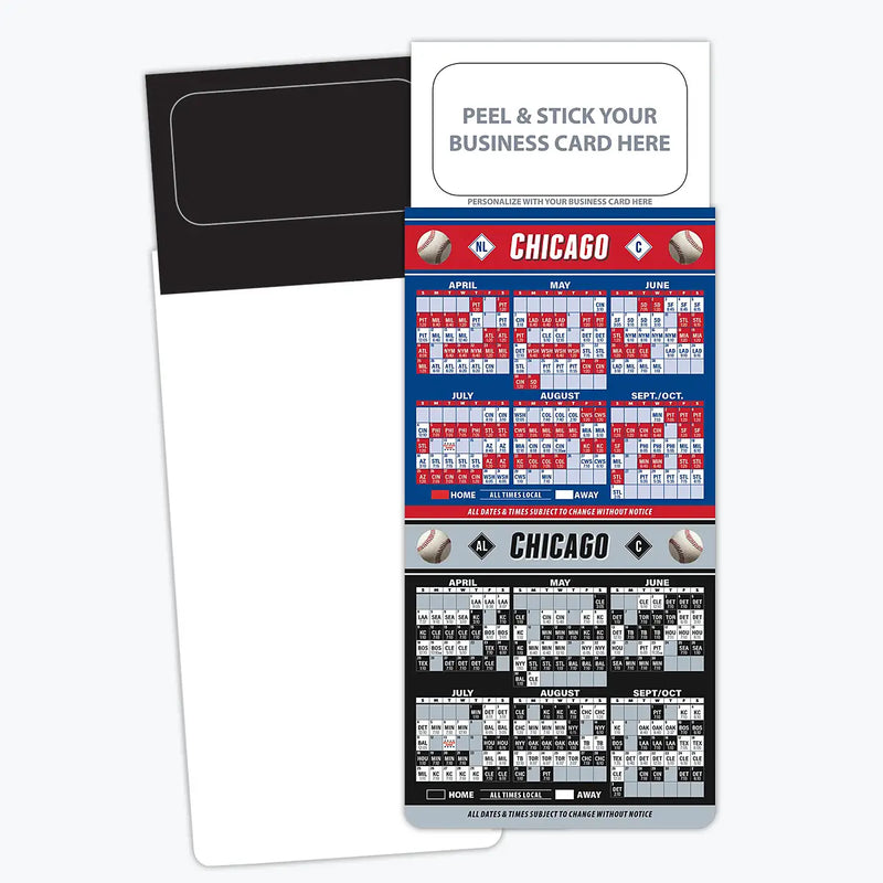 2026 Pro Baseball Sports Schedule Magnets (CHICAGO AL & NL) - 100 Count - Your Business Card Sticks on Top