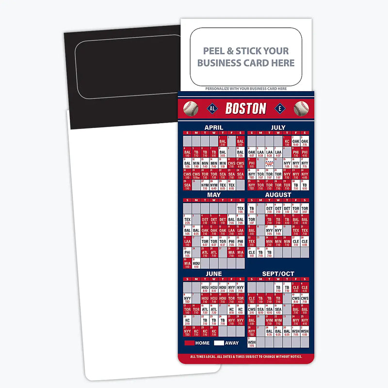 2026 Pro Baseball Sports Schedule Magnets (BOSTON) - 100 Count - Your Business Card Sticks on Top