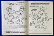 Inside pages of Practice Good Manners kids coloring and activity book
