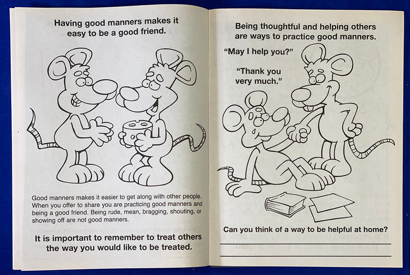 Inside pages of Practice Good Manners kids coloring and activity book