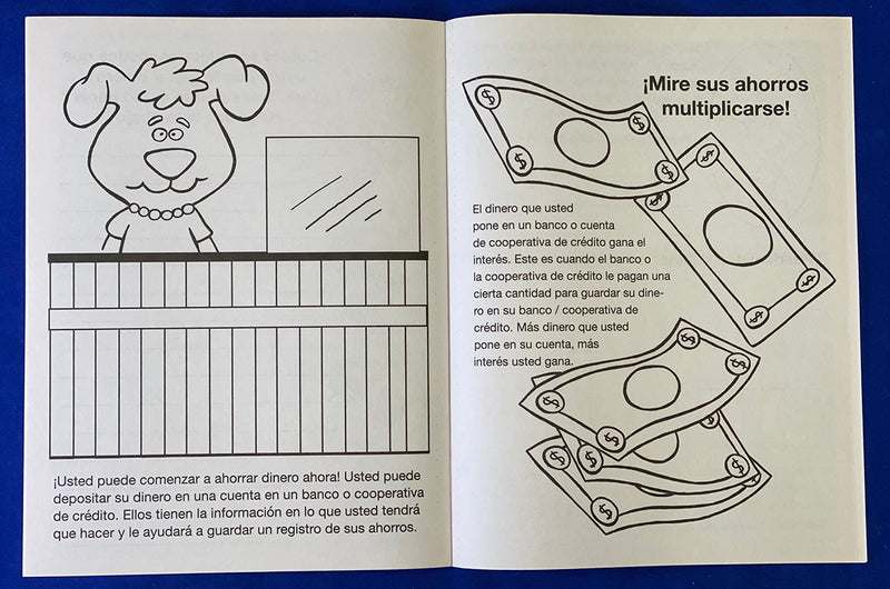 Spanish saving money coloring and activity book for children