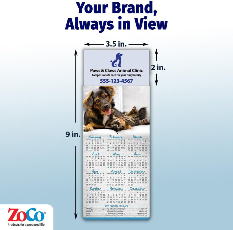 2026 Pets Calendar Magnet - Dogs & Cats Design - 300 Count - Your Business Card Sticks on Top