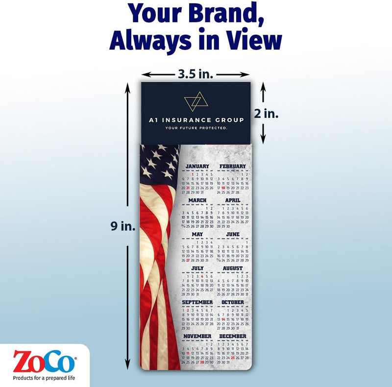 2026 American Flag Calendar Magnet - 300 Count - Your Business Card Sticks on Top