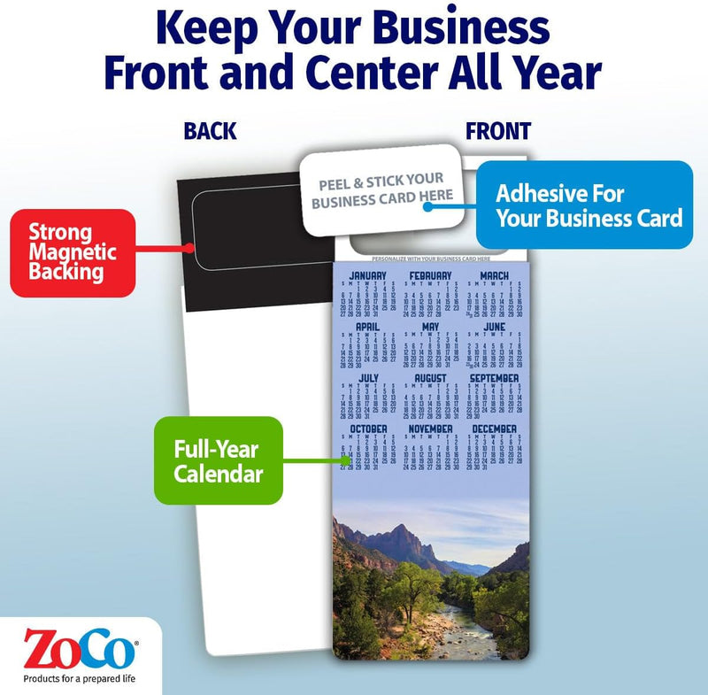 2026 Mountains Calendar Magnet - 300 Count - Your Business Card Sticks on Top