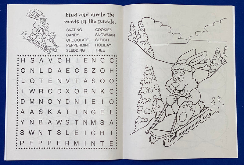 Holiday Fun kids coloring book inside page with seasonal activity