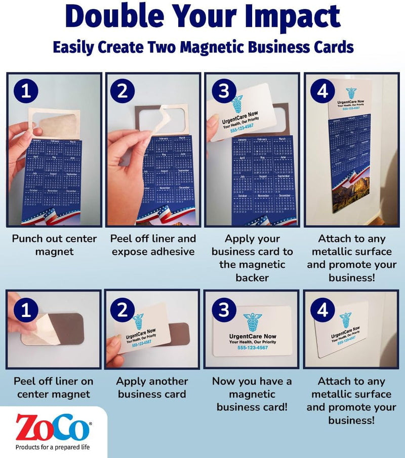 2026 Patriotic Yosemite Mountains Calendar Magnet - 300 Count - Your Business Card Sticks on Top