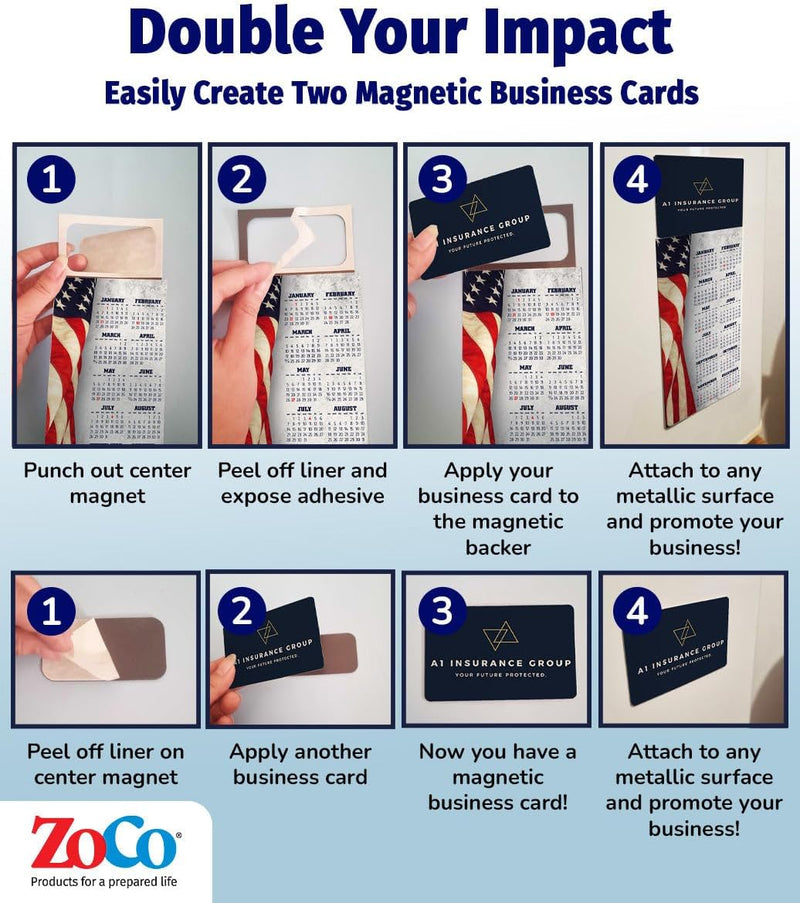 2026 American Flag Calendar Magnet - 300 Count - Your Business Card Sticks on Top