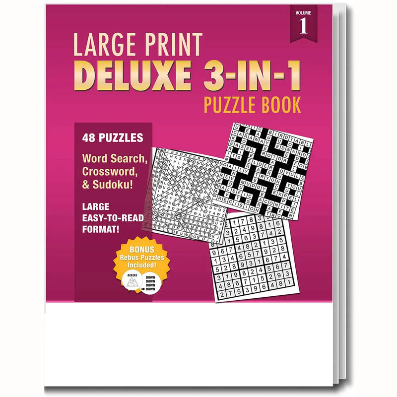 Deluxe Large Print 3-in-1 (Word Search, Crossword, & Sudoku) Puzzle Books (Vol. 1) - 8" x 10.5"