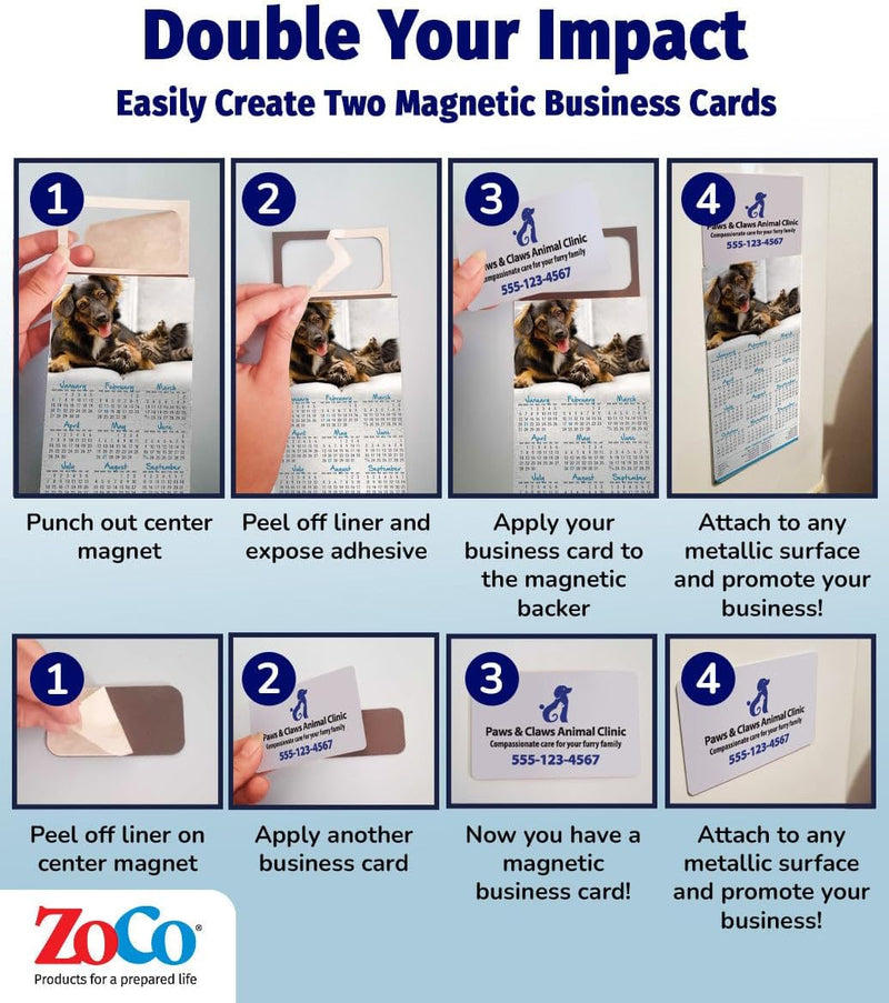 2026 Pets Calendar Magnet - Dogs & Cats Design - 300 Count - Your Business Card Sticks on Top
