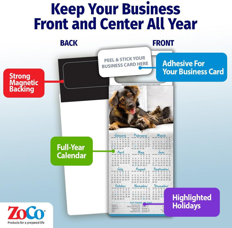 2026 Pets Calendar Magnet - Dogs & Cats Design - 300 Count - Your Business Card Sticks on Top