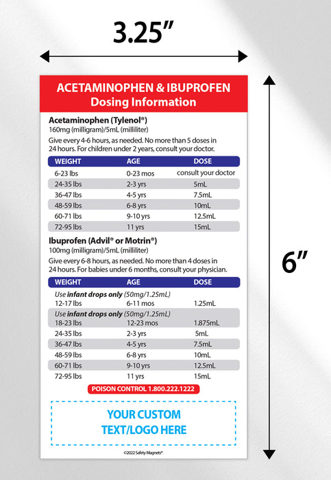 Acetaminophen / Ibuprofen Dosing Magnet - 3.25"x6" - (Min Qty 100)
