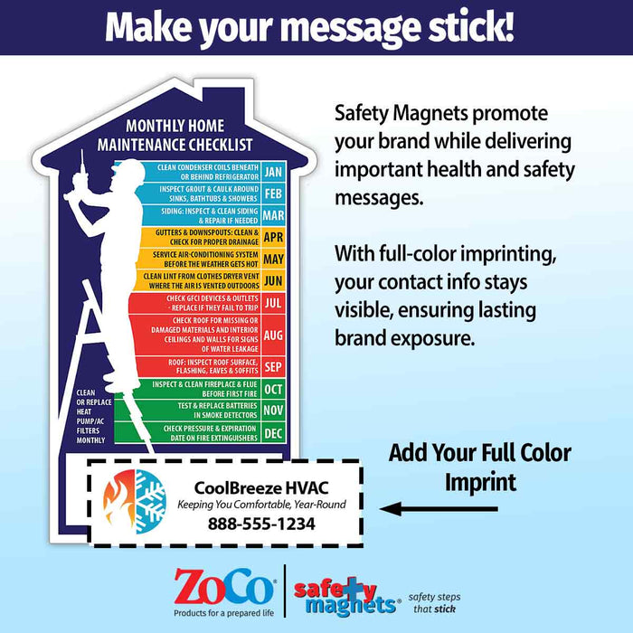 ZoCo - Monthly Home Maintenance Checklist - Custom Magnets for Business