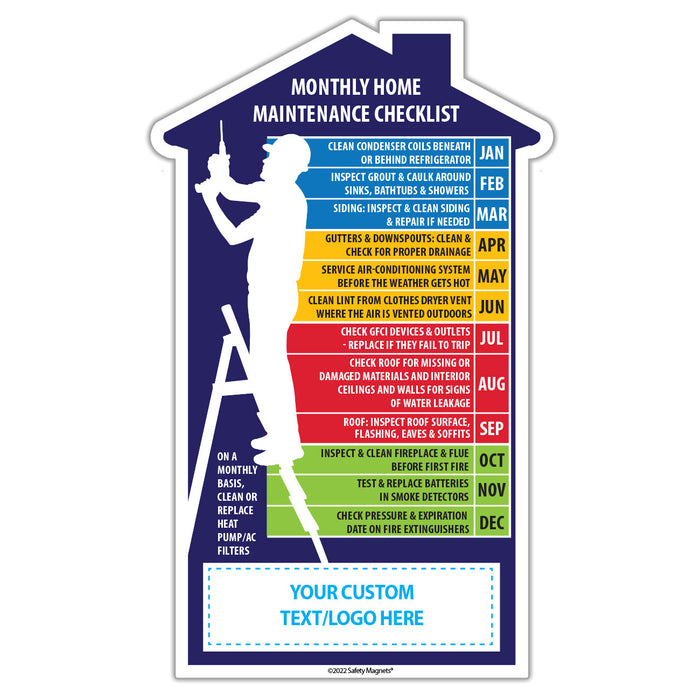 Monthly Home Maintenance Checklist - House Shaped Magnet - 3.75"x6.125" - (Min Qty 100) - FREE Customization