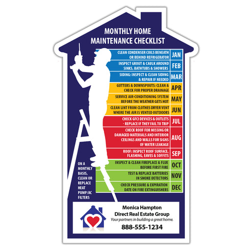 Monthly Home Maintenance Checklist - House Shaped Magnet - 3.75"x6.125" - (Min Qty 100) - FREE Customization