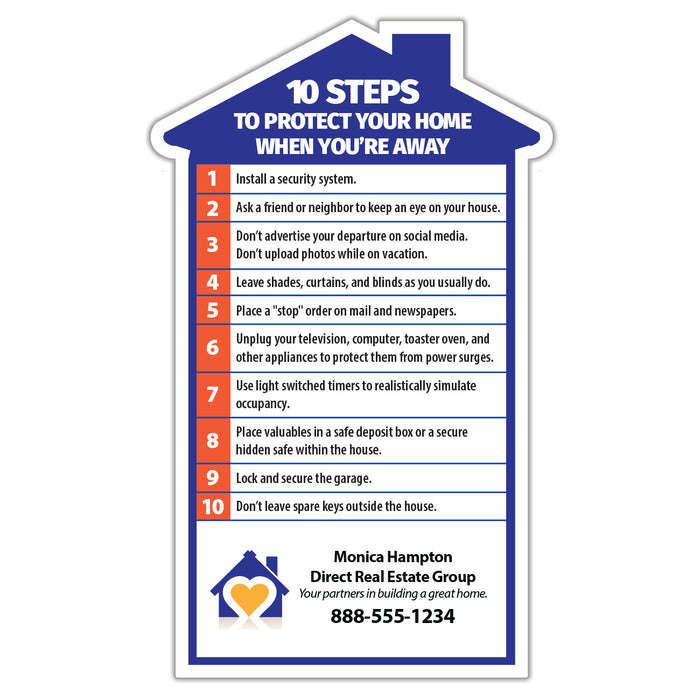 Steps to Protect Your Home - House Shaped Magnet - 3.75"x6.125" - (Min Qty 100) - FREE Customization