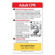 CPR instruction magnet with text and illustrations on a white background