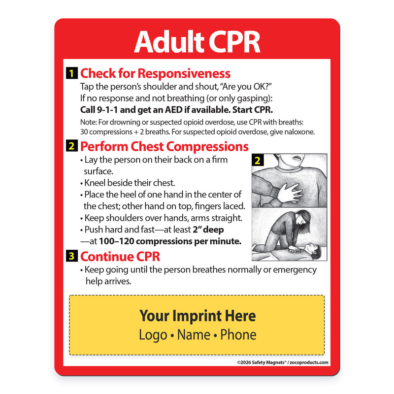 Adult CPR Steps — Custom Safety Magnets — 4 × 5 — Minimum 100