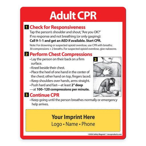 Adult CPR Steps — Custom Safety Magnets — 4 × 5 — Minimum 100