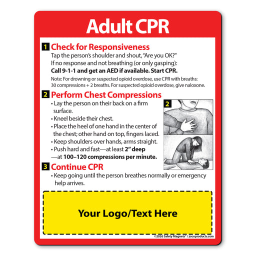 Adult CPR Steps — Custom Safety Magnets — 4 × 5 — Minimum 100