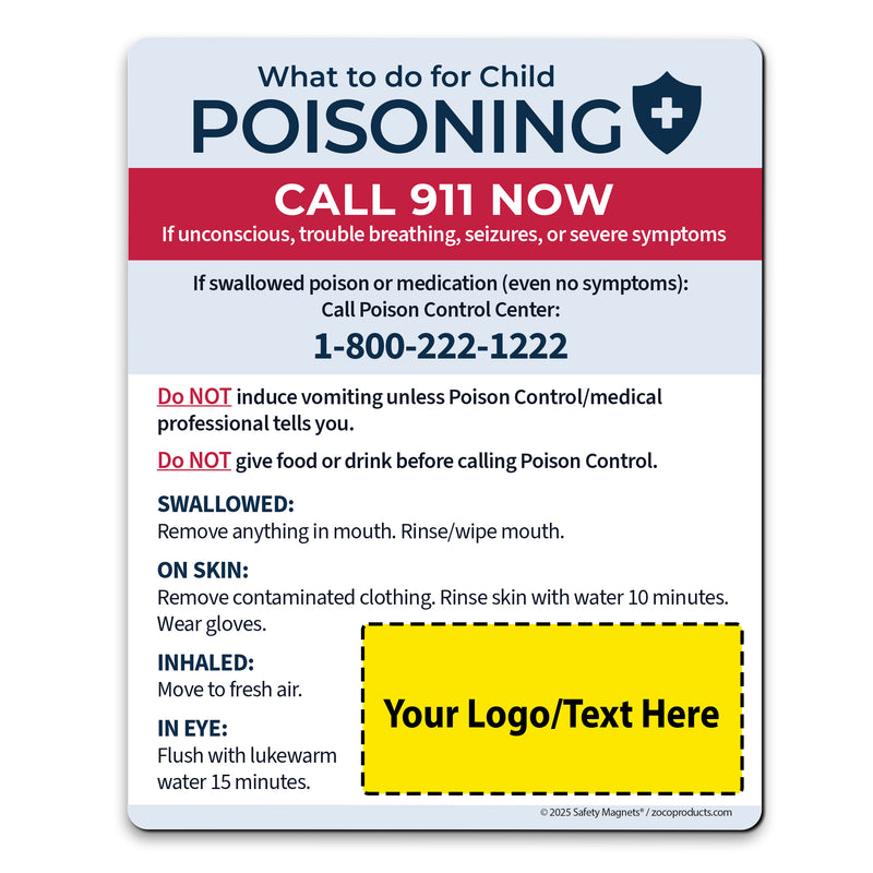 Poisoning First Aid – Custom Safety Magnets – 4 × 5 – Minimum 100